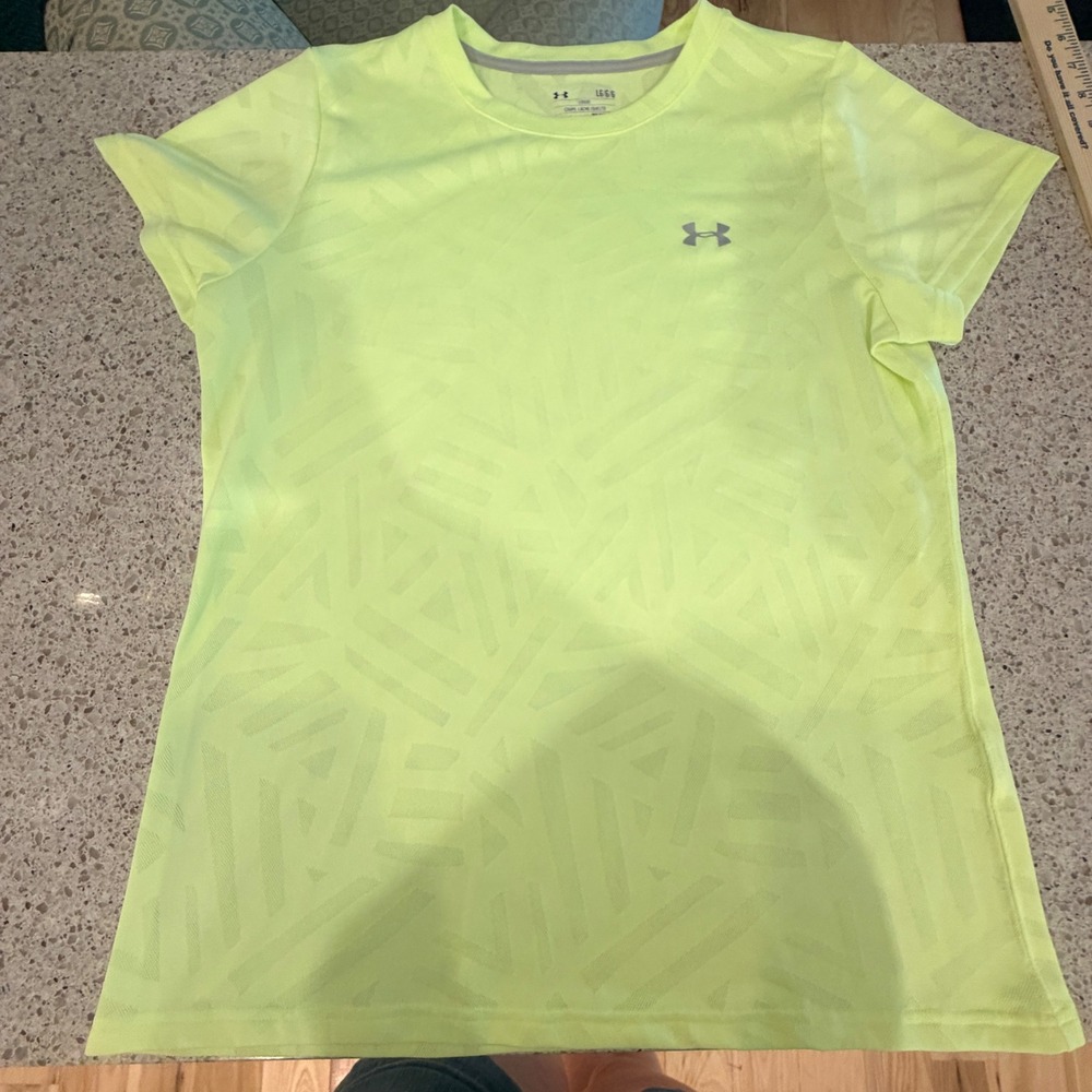 Under Armour HeatGear Short Sleeve T Shirt Womens Large Neon Hi Visibility Light